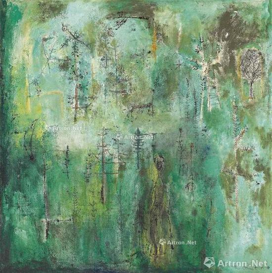 赵无极《翠绿森林》油彩画布 127×127.5cm约1950年作 2016香港佳士得春拍成交价： 7068万港元